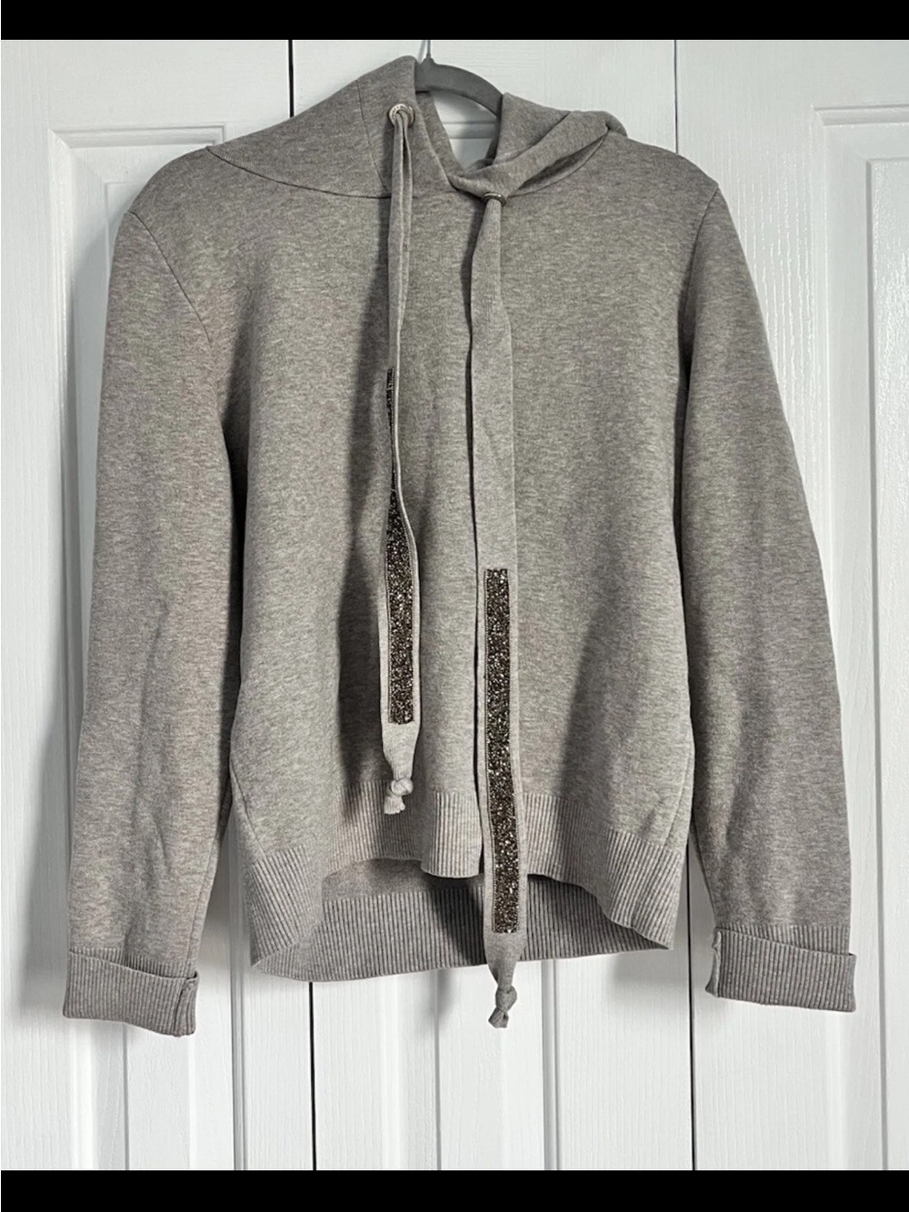 Gray Women's Hooded Sweatshirt with Sparkle Drawcords